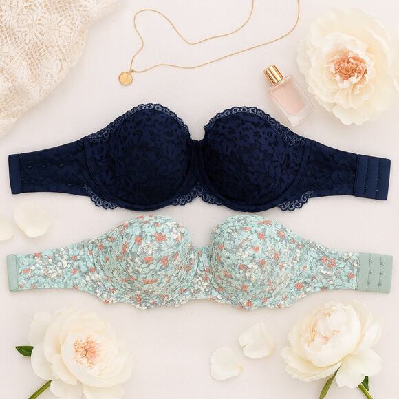 Victoria’s Secret Body by Victoria Lace Strapless Bras 34DDD Bundle of 2 - Picture 1 of 5